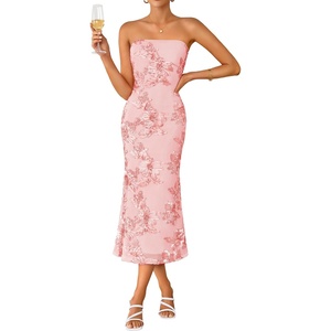 image:imageZESICA 2026 Summer Strapless Floral Cocktail Wedding Guest Dress for WomenPink