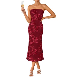 image:imageZESICA 2026 Summer Strapless Floral Cocktail Wedding Guest Dress for WomenRed