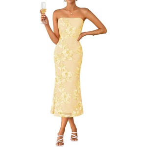 image:imageZESICA 2026 Summer Strapless Floral Cocktail Wedding Guest Dress for WomenYellow