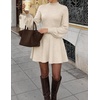 image:imageZESICA Womens Fall Mock Neck Long Lantern Sleeve Sweater Mini DressApricot