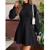 image:imageZESICA Womens Fall Mock Neck Long Lantern Sleeve Sweater Mini DressBlack