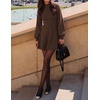 image:imageZESICA Womens Fall Mock Neck Long Lantern Sleeve Sweater Mini DressBrown