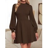 image:imageZESICA Womens Fall Mock Neck Long Lantern Sleeve Sweater Mini DressBrown