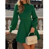 image:imageZESICA Womens Fall Mock Neck Long Lantern Sleeve Sweater Mini DressGreen