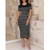 image:imageZESICA Womens Summer Striped Short Sleeve Bodycon Sweater DressBlack