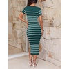image:imageZESICA Womens Summer Striped Short Sleeve Bodycon Sweater DressTeal
