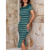 image:imageZESICA Womens Summer Striped Short Sleeve Bodycon Sweater DressTeal