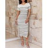 image:imageZESICA Womens Summer Striped Short Sleeve Bodycon Sweater DressWhite