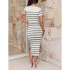 image:imageZESICA Womens Summer Striped Short Sleeve Bodycon Sweater DressWhite