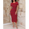 image:imageZESICA Womens Summer Striped Short Sleeve Bodycon Sweater DressWine