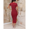 image:imageZESICA Womens Summer Striped Short Sleeve Bodycon Sweater DressWine