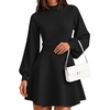 image:imageZESICA Womens Fall Mock Neck Long Lantern Sleeve Sweater Mini DressBlack