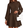 image:imageZESICA Womens Fall Mock Neck Long Lantern Sleeve Sweater Mini DressBrown
