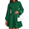 image:imageZESICA Womens Fall Mock Neck Long Lantern Sleeve Sweater Mini DressGreen