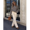 image:imageZESICA Womens Striped Oversized Fall Long Sleeve TShirts Y2K Going Out TopBrown
