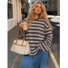 image:imageZESICA Womens Striped Oversized Fall Long Sleeve TShirts Y2K Going Out TopBrown