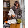 image:imageZESICA Womens Striped Oversized Fall Long Sleeve TShirts Y2K Going Out TopCoffee
