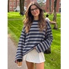 image:imageZESICA Womens Striped Oversized Fall Long Sleeve TShirts Y2K Going Out TopNavy