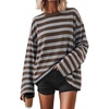 image:imageZESICA Womens Striped Oversized Fall Long Sleeve TShirts Y2K Going Out TopBrown