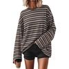 image:imageZESICA Womens Striped Oversized Fall Long Sleeve TShirts Y2K Going Out TopCoffee
