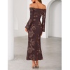 image:imageZESICA Womens Fall Off Shoulder Floral Wedding Guest Maxi DressesBrown