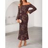image:imageZESICA Womens Fall Off Shoulder Floral Wedding Guest Maxi DressesBrown