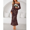 image:imageZESICA Womens Fall Off Shoulder Floral Wedding Guest Maxi DressesBrown