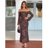 image:imageZESICA Womens Fall Off Shoulder Floral Wedding Guest Maxi DressesBrown