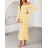 image:imageZESICA Womens Fall Off Shoulder Floral Wedding Guest Maxi DressesLightyellow
