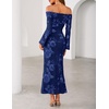 image:imageZESICA Womens Fall Off Shoulder Floral Wedding Guest Maxi DressesNavy