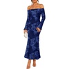 image:imageZESICA Womens Fall Off Shoulder Floral Wedding Guest Maxi DressesNavy