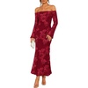 image:imageZESICA Womens Fall Off Shoulder Floral Wedding Guest Maxi DressesRed