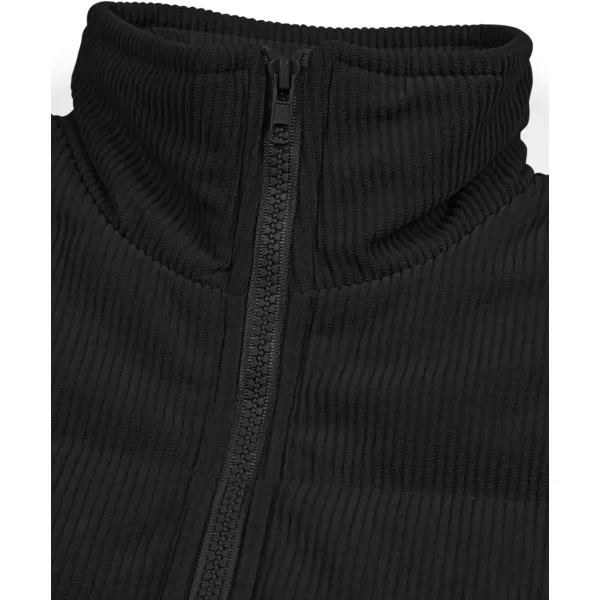 LASLULU Winter Cropped Puffer Vest Corduroy Lightweight Sleeveless Warm Outerwear Puffer Zip Up Jackets Sweater Coat PocketsBlack