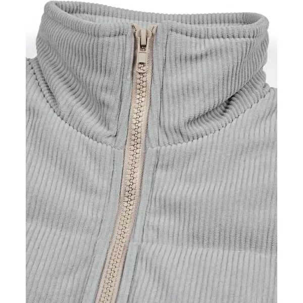 LASLULU Winter Cropped Puffer Vest Corduroy Lightweight Sleeveless Warm Outerwear Puffer Zip Up Jackets Sweater Coat PocketsLight Grey