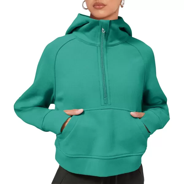 LASLULU Womens Fleece Hoodies Pullover 12 Zip Up Sweatshirts Long Sleeve Sweater Workout Jacket Fall Outfits 2024 Thumb HoleAqua Green