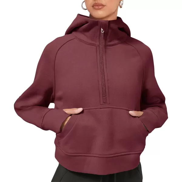 LASLULU Womens Fleece Hoodies Pullover 12 Zip Up Sweatshirts Long Sleeve Sweater Workout Jacket Fall Outfits 2024 Thumb HoleBurgundy