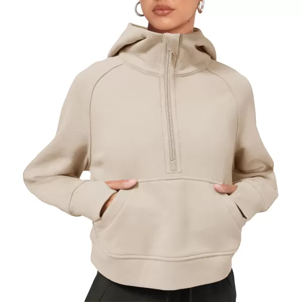 LASLULU Womens Fleece Hoodies Pullover 12 Zip Up Sweatshirts Long Sleeve Sweater Workout Jacket Fall Outfits 2024 Thumb HoleLight Apricot