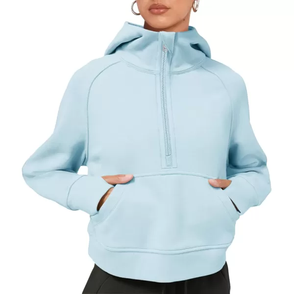 LASLULU Womens Fleece Hoodies Pullover 12 Zip Up Sweatshirts Long Sleeve Sweater Workout Jacket Fall Outfits 2024 Thumb HoleLight Blue