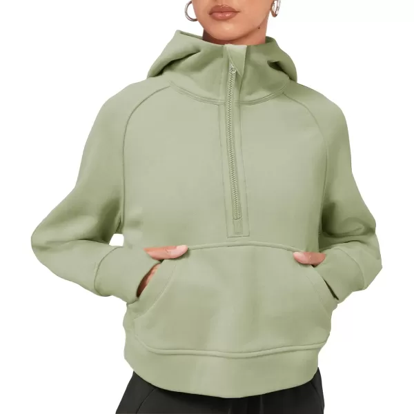 LASLULU Womens Fleece Hoodies Pullover 12 Zip Up Sweatshirts Long Sleeve Sweater Workout Jacket Fall Outfits 2024 Thumb HoleMint Green