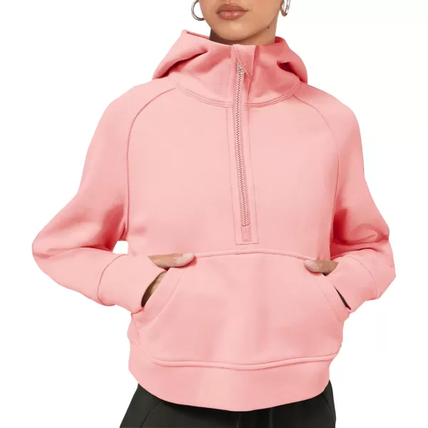 LASLULU Womens Fleece Hoodies Pullover 12 Zip Up Sweatshirts Long Sleeve Sweater Workout Jacket Fall Outfits 2024 Thumb HolePink