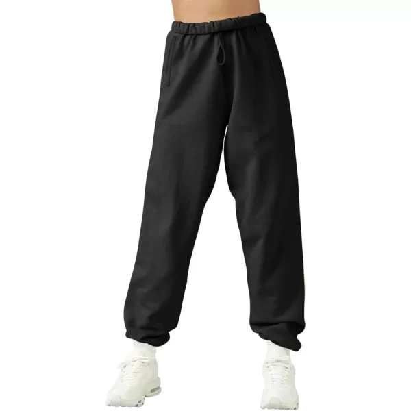 LASLULU Womens Fleece Sweatpants High Waisted Joggers Pants Athletic Lounge Trousers with PocketsBlack