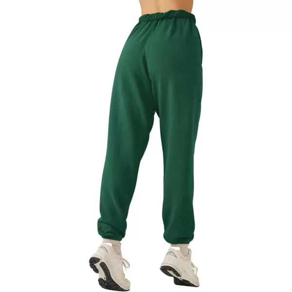 LASLULU Womens Fleece Sweatpants High Waisted Joggers Pants Athletic Lounge Trousers with PocketsGreen