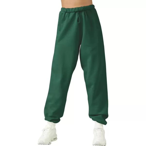 LASLULU Womens Fleece Sweatpants High Waisted Joggers Pants Athletic Lounge Trousers with PocketsGreen