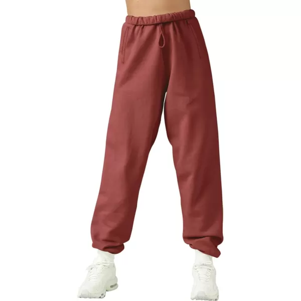 LASLULU Womens Fleece Sweatpants High Waisted Joggers Pants Athletic Lounge Trousers with PocketsRust Red