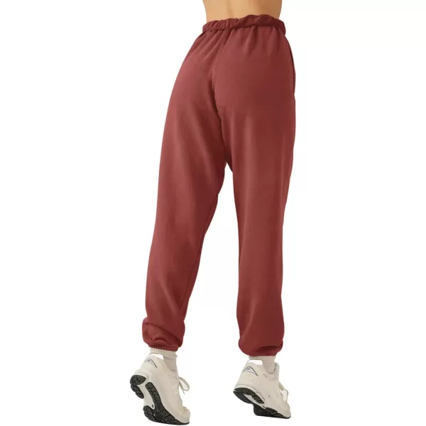 LASLULU Womens Fleece Sweatpants High Waisted Joggers Pants Athletic Lounge Trousers with PocketsRust Red