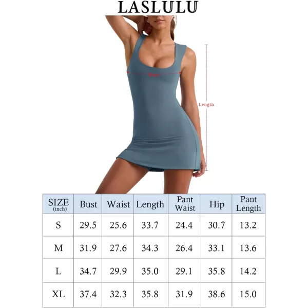 LASLULU Womens Scoop Neck Tennis Dress Sleeveless Tank Top Built in Shorts Golf Athletic Dress with PocketsIndigo Blue