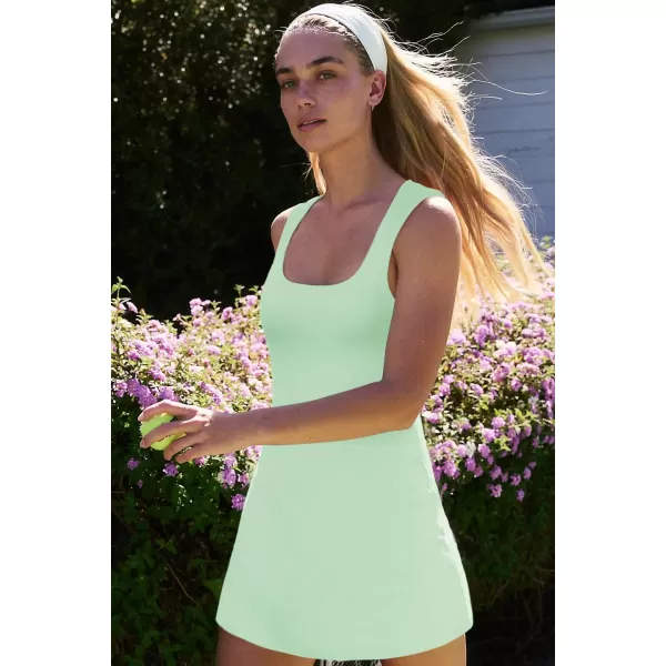 LASLULU Womens Scoop Neck Tennis Dress Sleeveless Tank Top Built in Shorts Golf Athletic Dress with PocketsMint Green