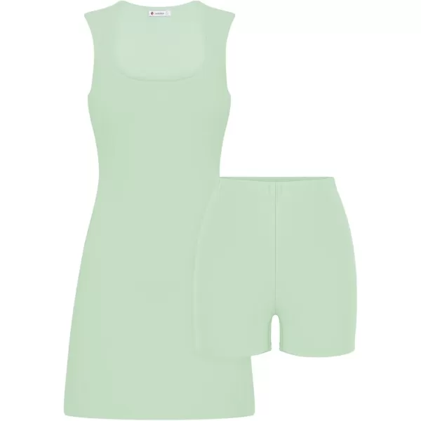 LASLULU Womens Scoop Neck Tennis Dress Sleeveless Tank Top Built in Shorts Golf Athletic Dress with PocketsMint Green