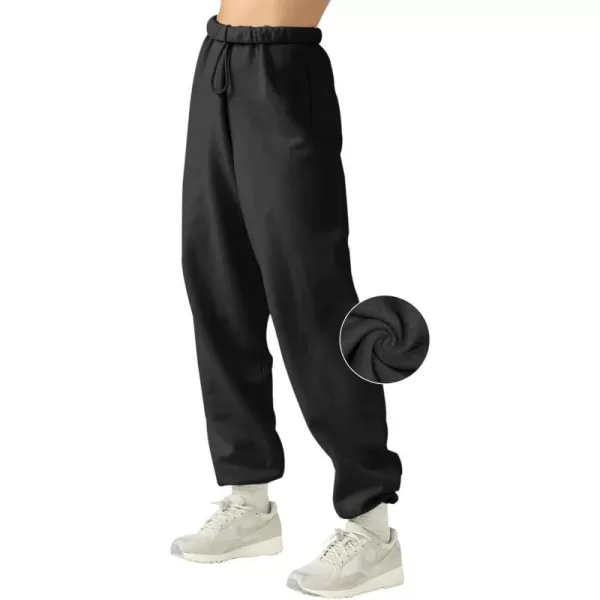 LASLULU Womens Fleece Sweatpants High Waisted Joggers Pants Athletic Lounge Trousers with PocketsBlack