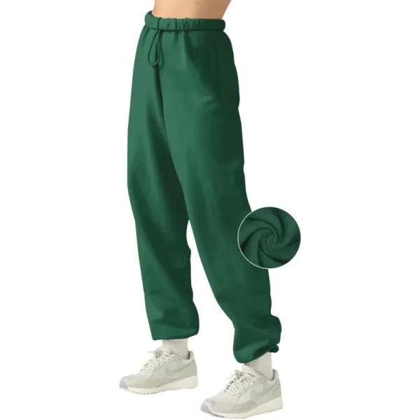 LASLULU Womens Fleece Sweatpants High Waisted Joggers Pants Athletic Lounge Trousers with PocketsGreen